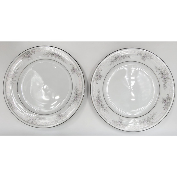 2 Noritake Sweet Leilani 3482 Salad Plates 8 3/8" Gray Pink Roses Platinum Trim - Picture 4 of 8